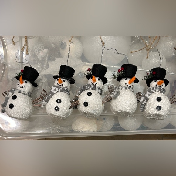Festive Snowman Ornaments Set - White and Black set of 5
